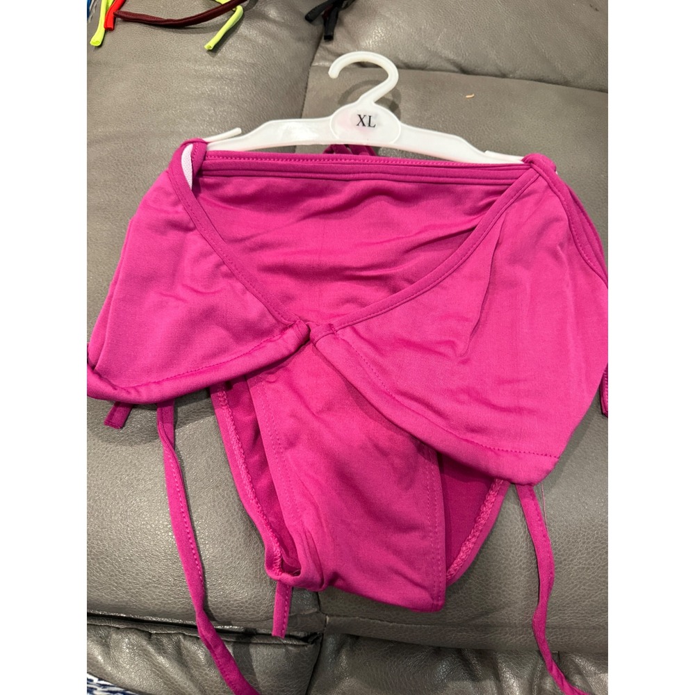 Hot Pink Triangle Bikini Set Two Piece Side Tie Swimsuit Fuchsia XL